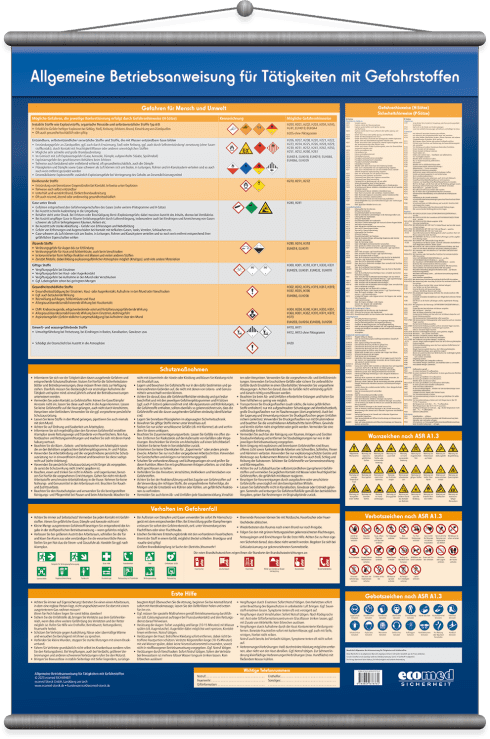 Wandtafel Allgemeine Betriebsanweisung für Tätigkeiten mit Gefahrstoffen 